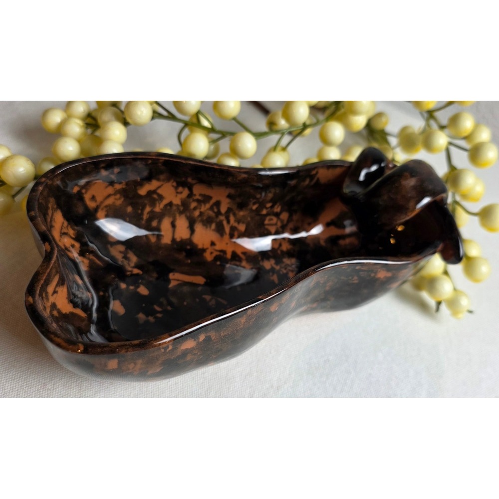 Stangl Scandinavia Hand Painted Ceramic Bowl Gourd Shape Brown‎ Mottled Glaze
